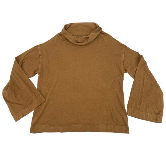 We The Free XS Long Sleeve Tan Cowl Funnel Neck Boxy Oversized Shirt FP Boho - Picture 1 of 12